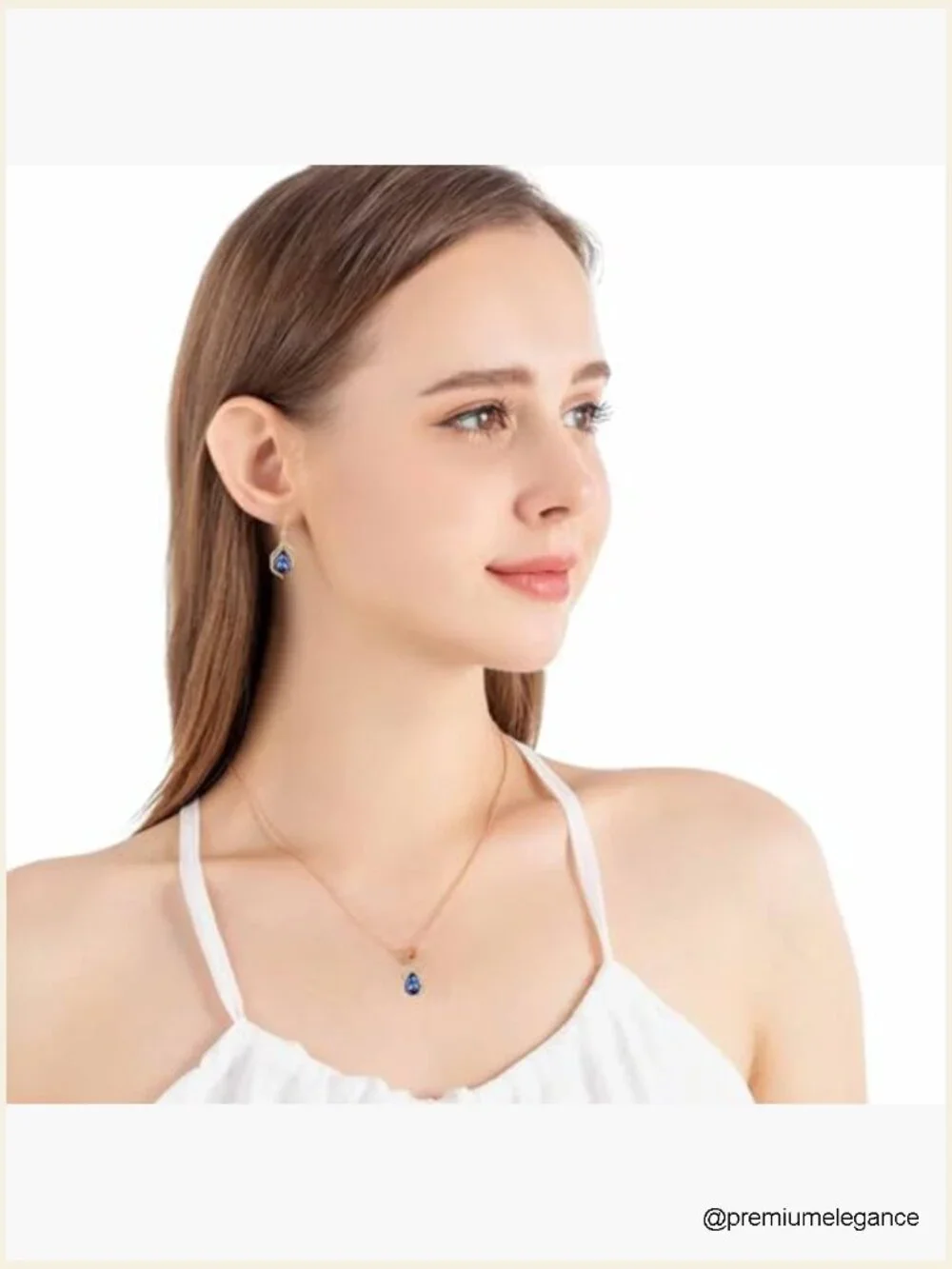 Austrian Crystal Teardrop Pendant Necklace and Drop Earrings Set 14K Gold Plated